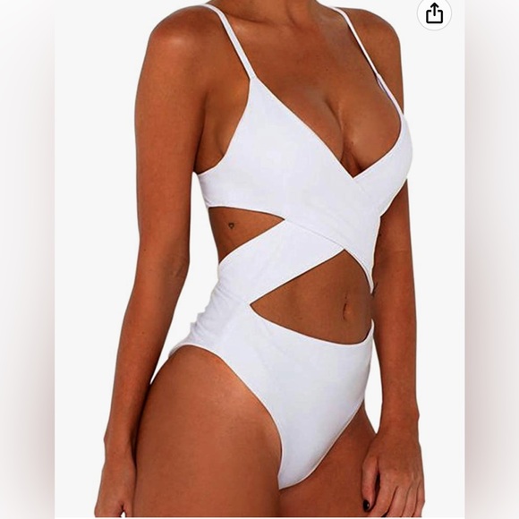 Women's Sexy Criss Cross High Waisted Cut Out One Piece Monokini Swimsuit - Picture 4 of 7